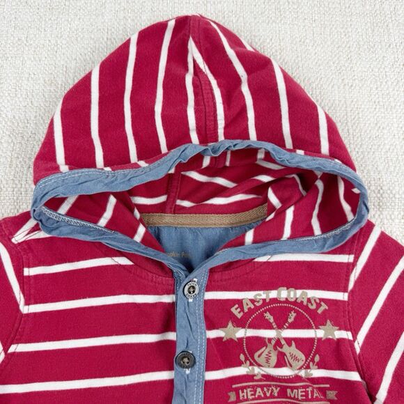 Pumpkin Patch Henley Hoodie Boys Size 3 Red White Striped Hooded T-Shirt Rock - Picture 3 of 12